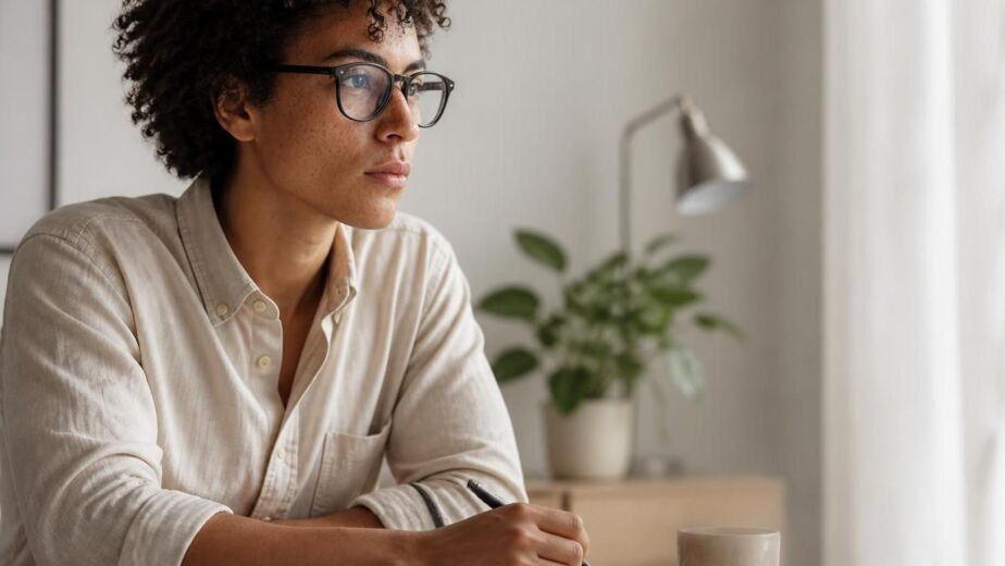 Young professional working at desk writing