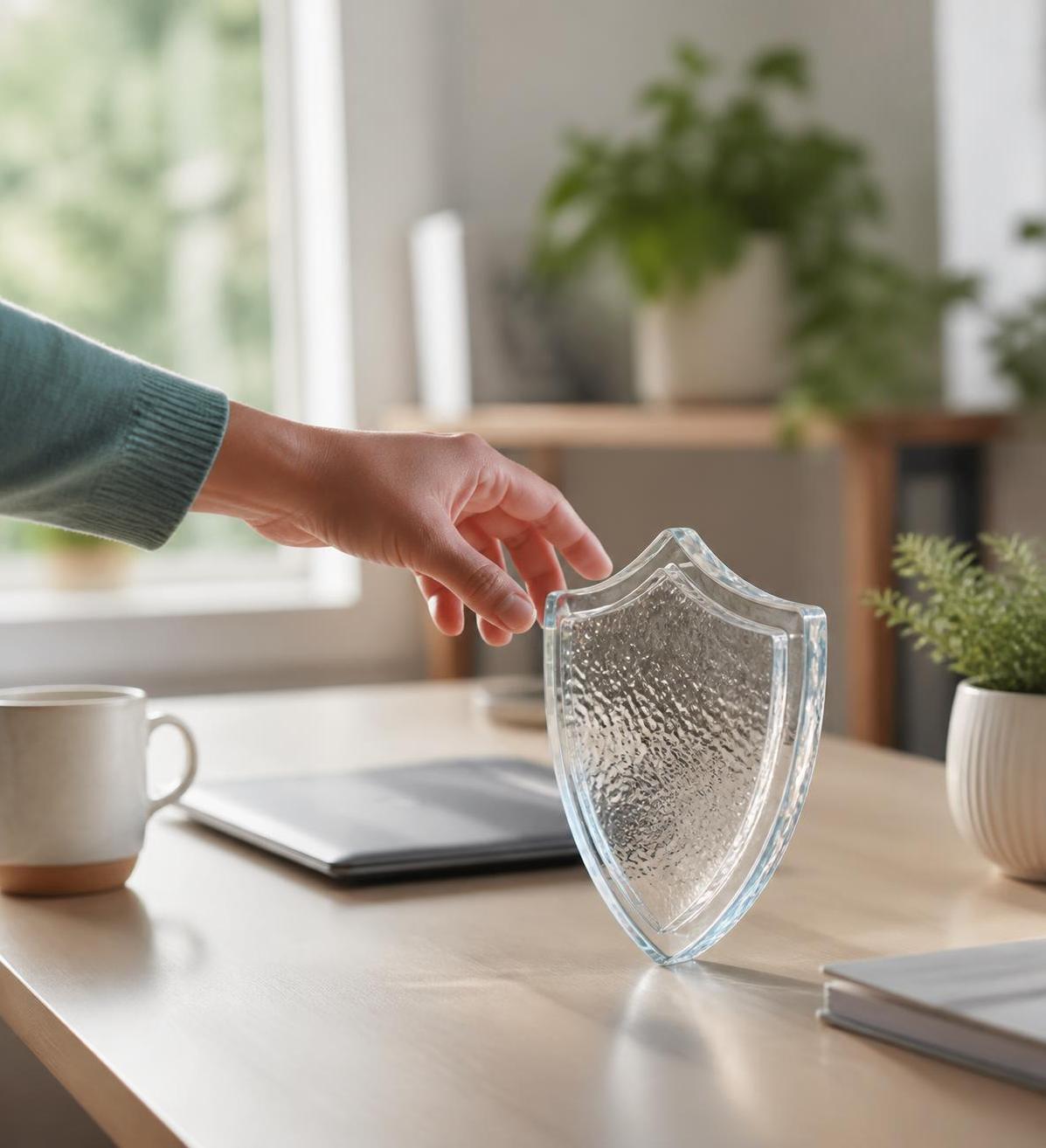 Hand Reaching for Glass Shield Trophy