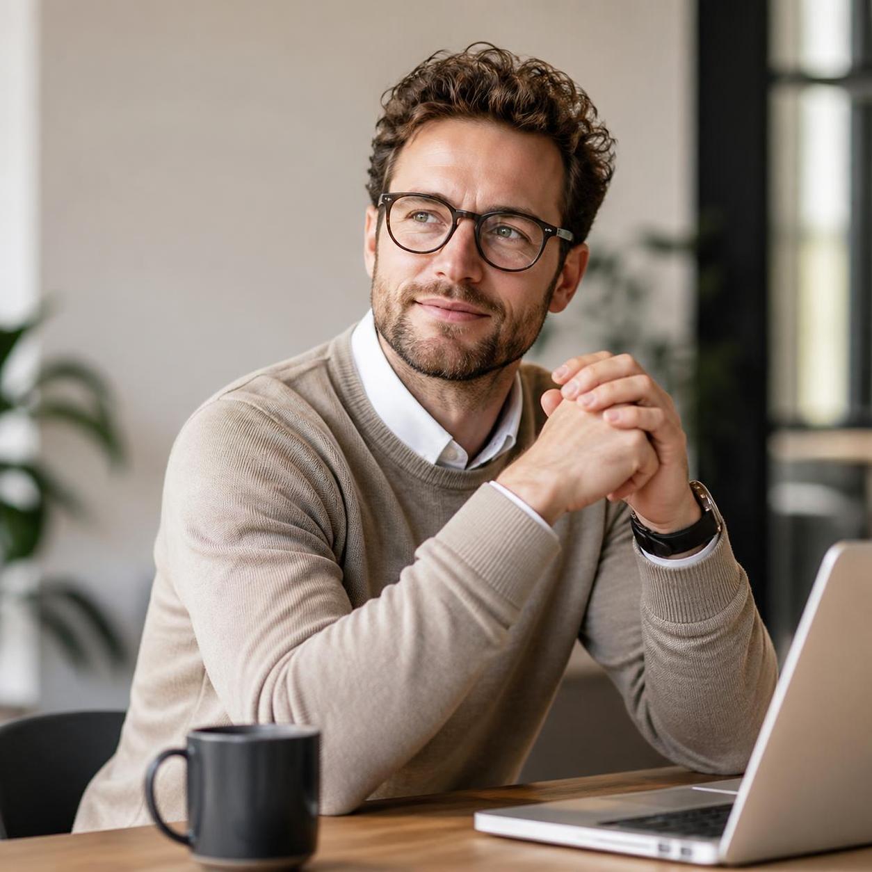 Thoughtful professional man at modern desk