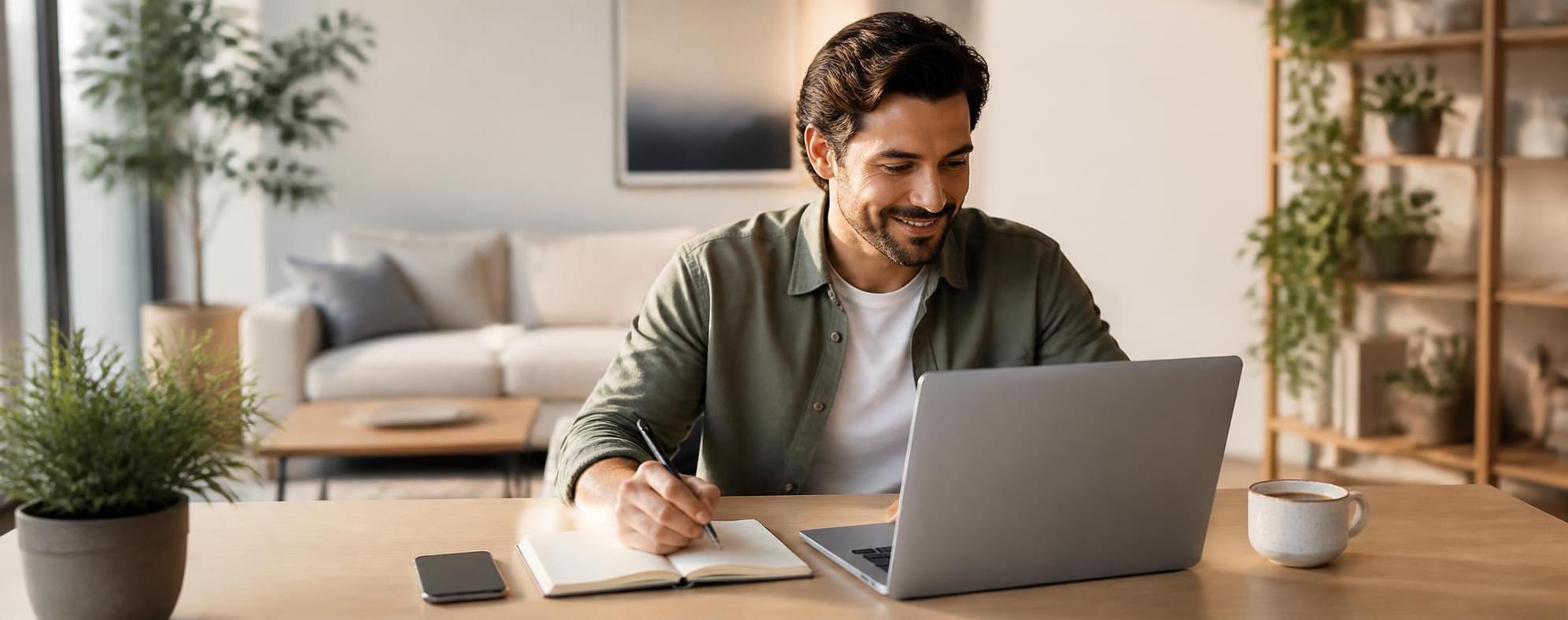 Man Working at Home Office Desk