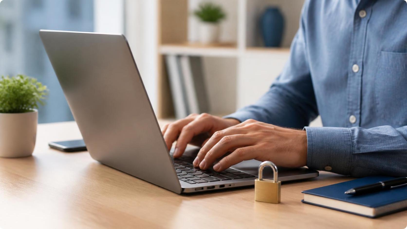 Person Typing on Laptop with Padlock