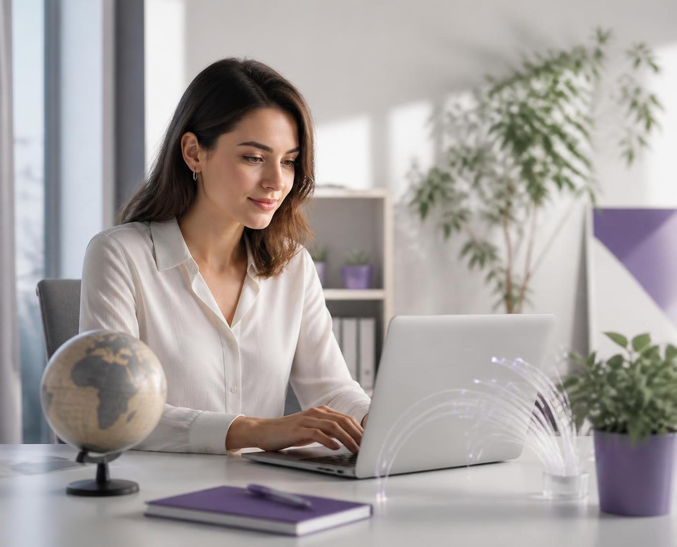 Woman working on laptop in office