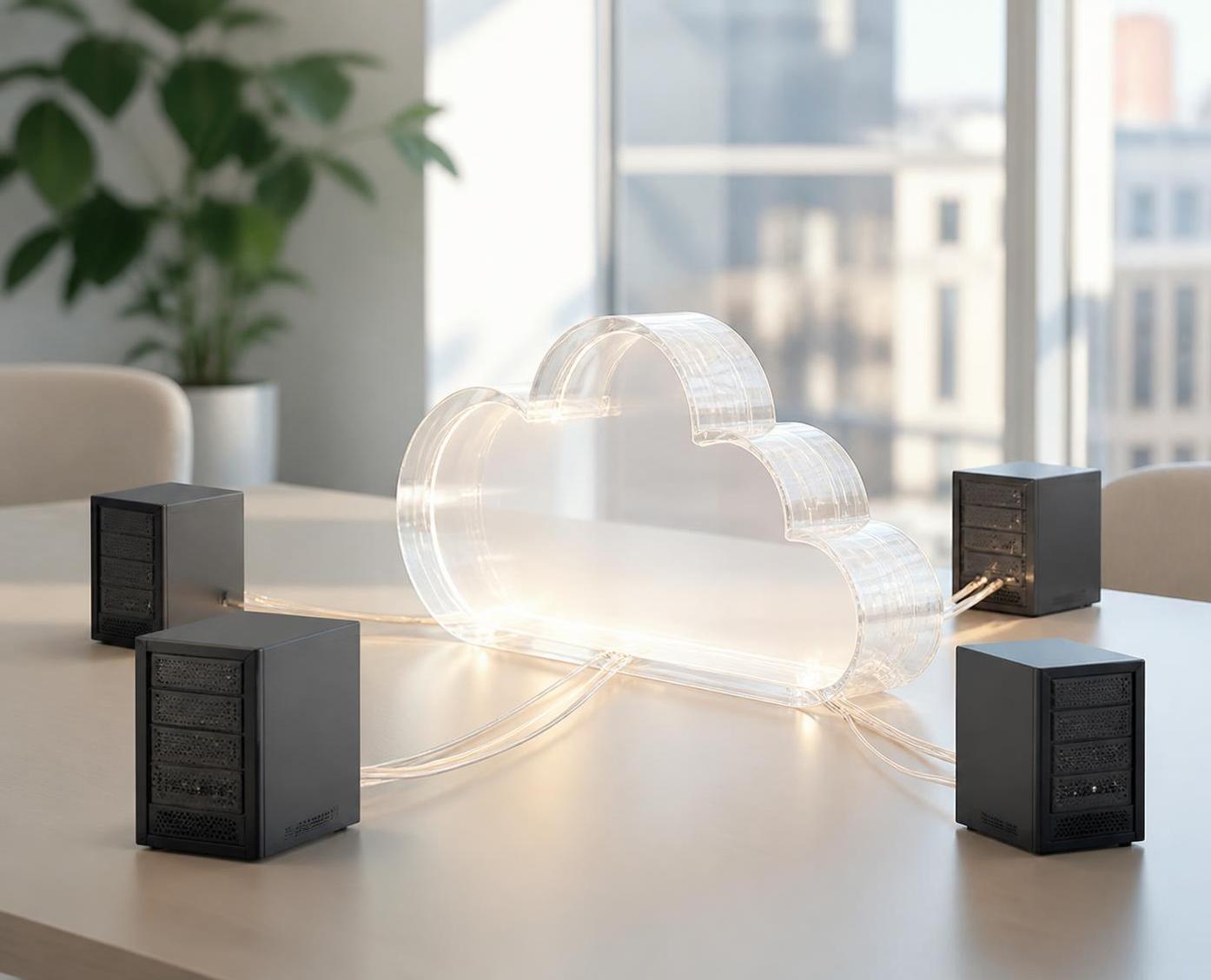 Cloud-shaped server connection on table