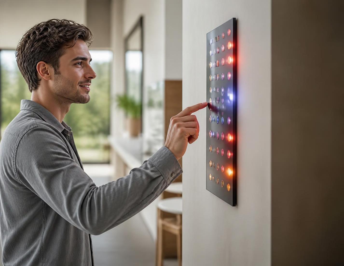 Man Adjusting Wall LED Control Panel