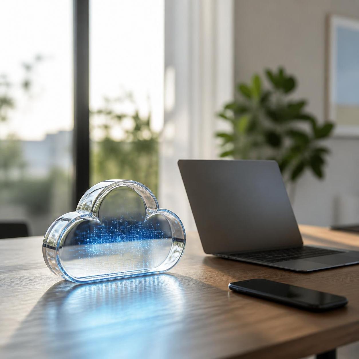 Glass Cloud Sculpture Beside Laptop on Desk